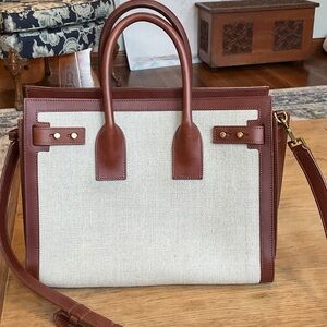 Yves Saint Laurent Brown and Cream Satchel